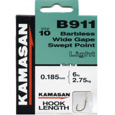 Kamasan B911 Hooks To Nylon Barbless wide gape swept point (light) Size 10