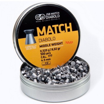 JSB Diabolo Match Flat Head Middle Weight 4.50mm .177 calibre 8.02gr tin of 500 Yellow